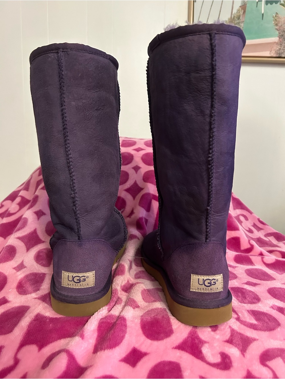 UGG Tall Purple Suede Sheepskin Boots